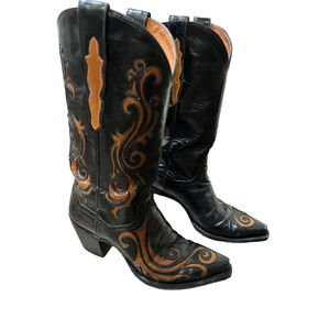 Women's Dan Post Black & Brown Leather Heeled Boots Size 8